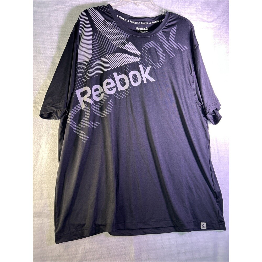 Reebok Mens Performance T-Shirt Mens 2XL Black Crew Neck Graphic Tee Logo